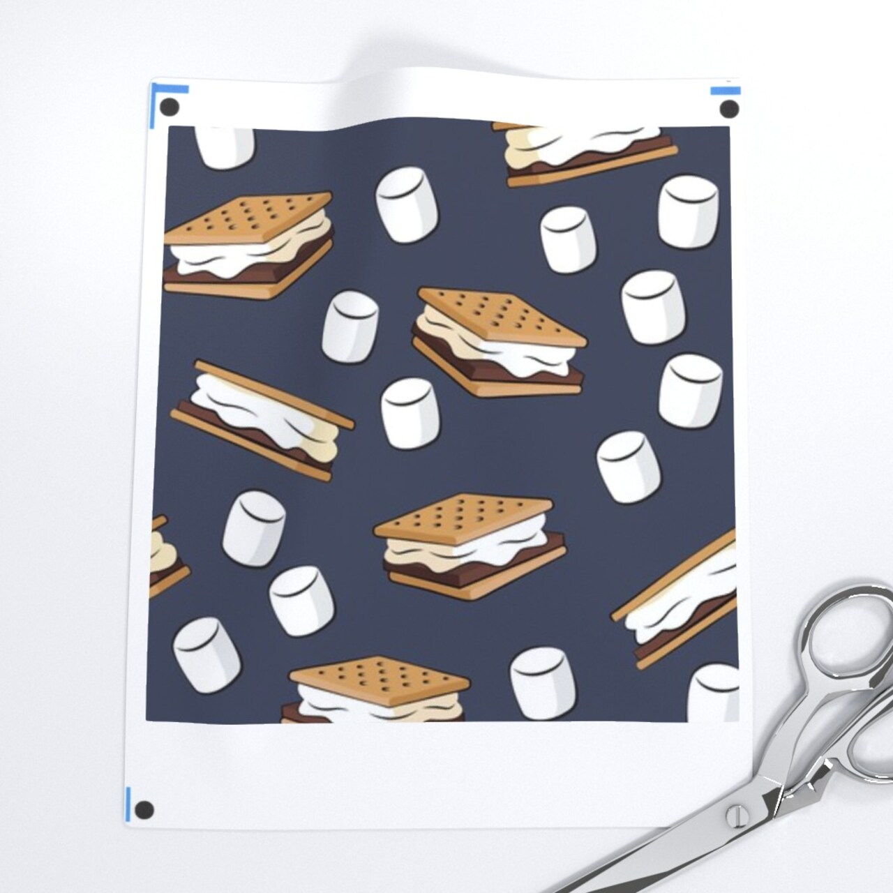 Marshmallows Adventure Blue Food Camping Custom Printed Fabric by Spoonflower Various Fabrics by the Yard or Fat Quarter